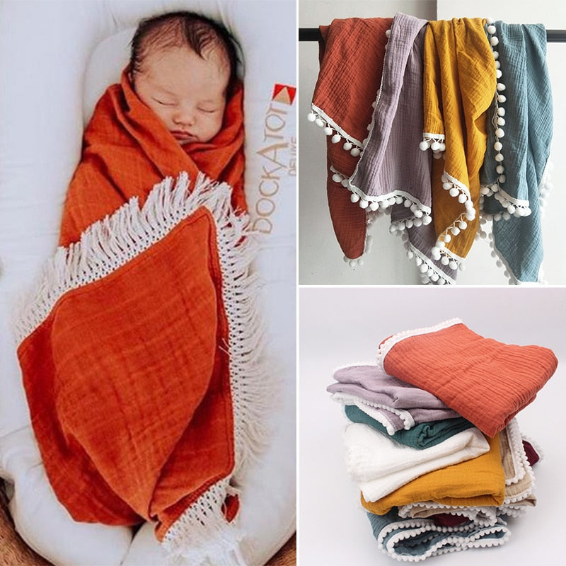 Organic Cotton  Baby Tassel Blankets